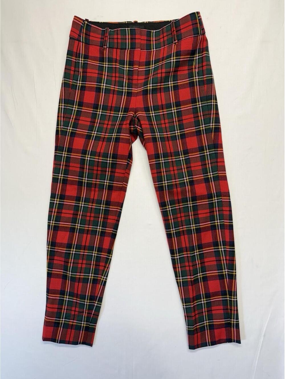 J.Crew Womens Red Plaid/Tartan Cameron Flat Front Pockets Dress Pants Size 0 - Picture 2 of 4